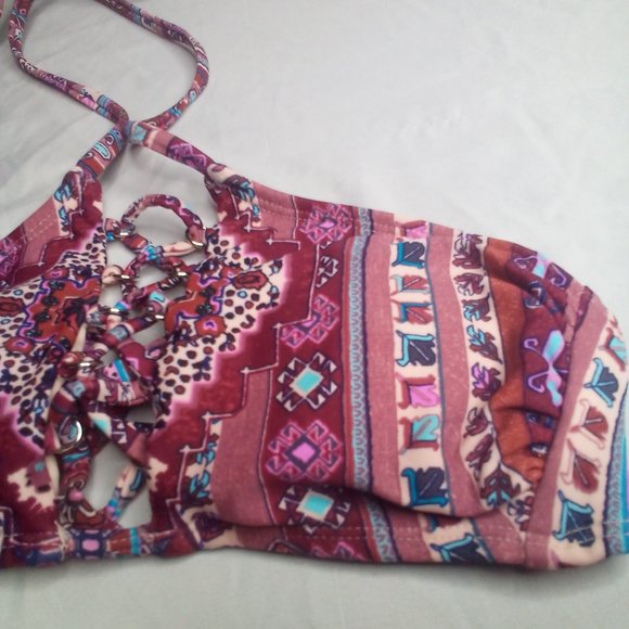 Xhilaration Swim Bikini Top XS Strappy Patterned Pink Purple - Picture 11 of 15